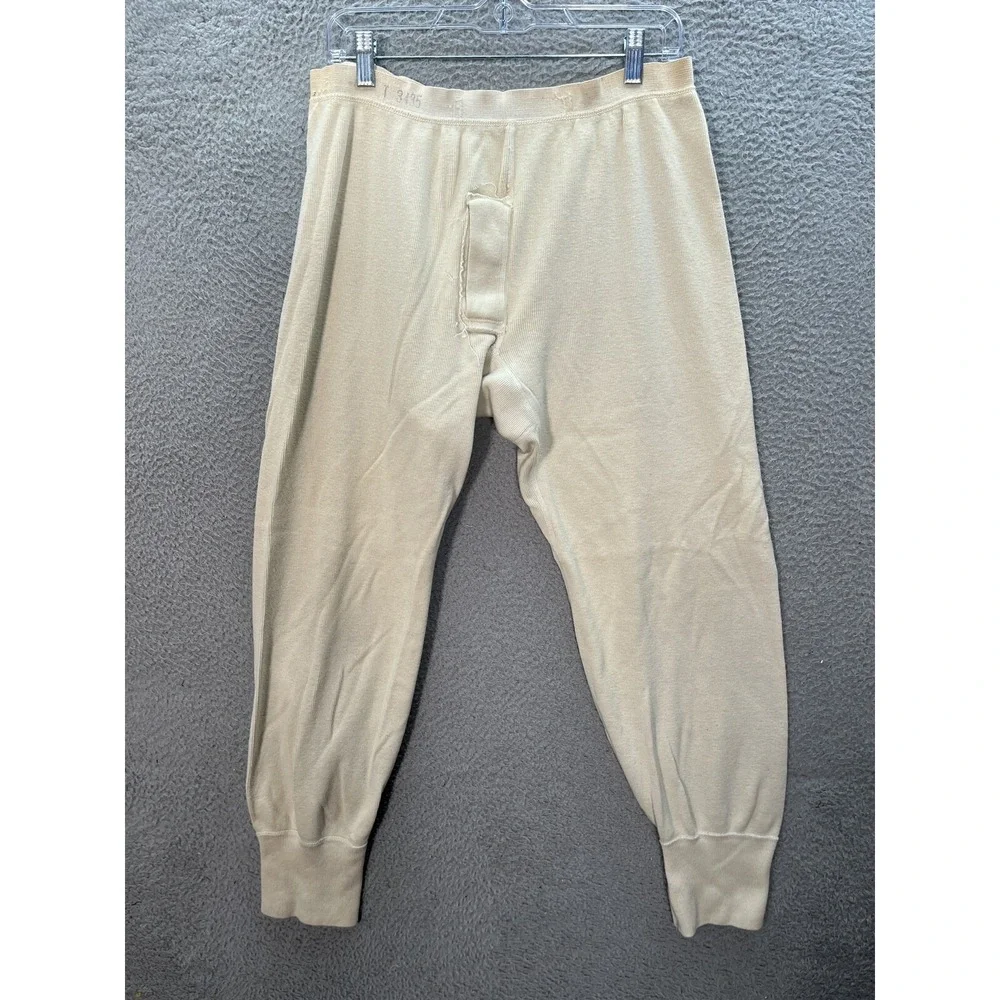 Vintage Military Long Johns Mens 34x26 Tan Wool Blend Thermals Army 1950s *